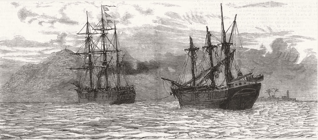 SICILY. HMS Invincible towing derelict ship Giorgio Boscorich into Palermo 1880